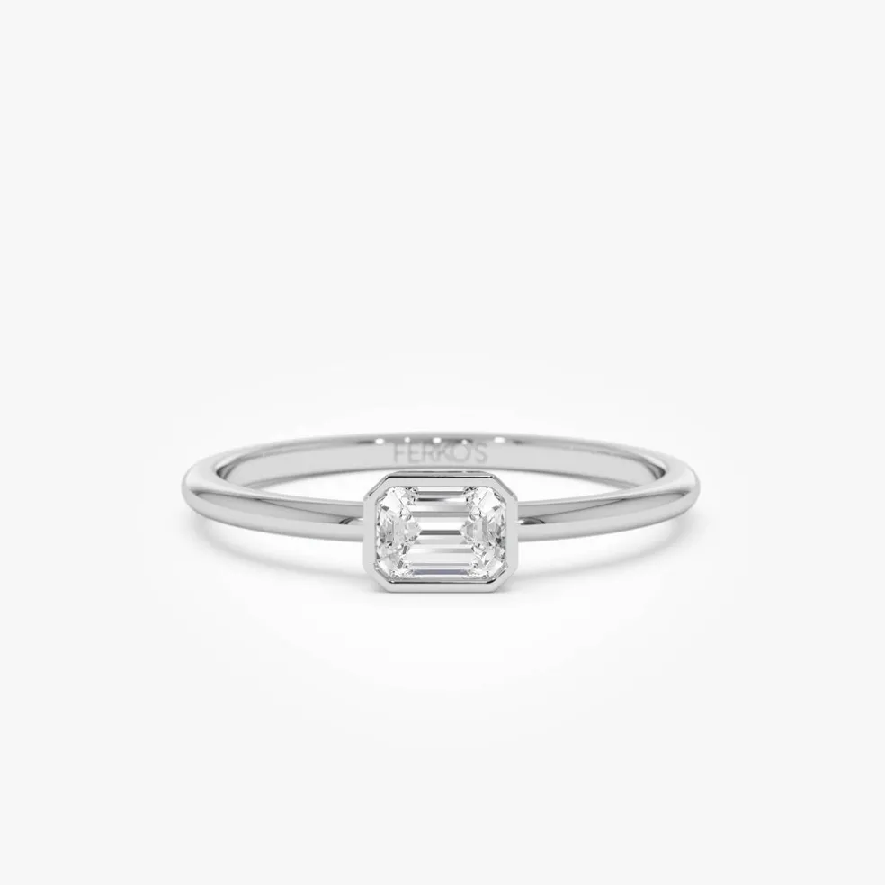 14k Bezel Set Emerald Cut Diamond Solitaire Ring