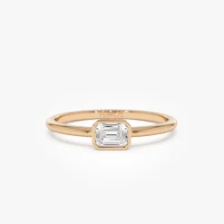 14k Bezel Set Emerald Cut Diamond Solitaire Ring