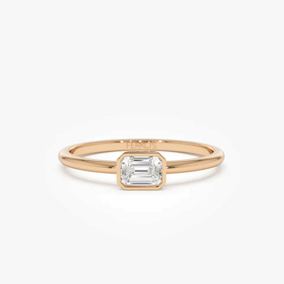 14k Bezel Set Emerald Cut Diamond Solitaire Ring