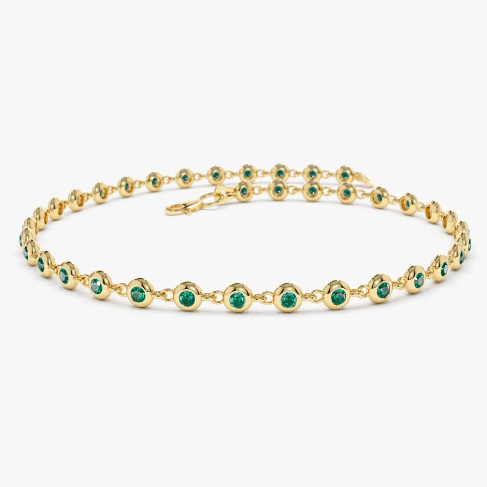 14k Bezel Set Emerald Tennis Bracelet