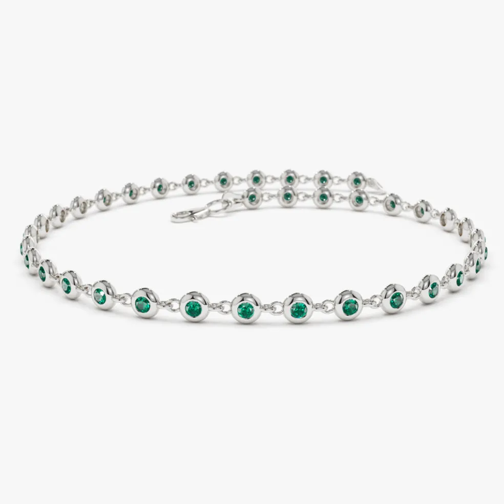 14k Bezel Set Emerald Tennis Bracelet