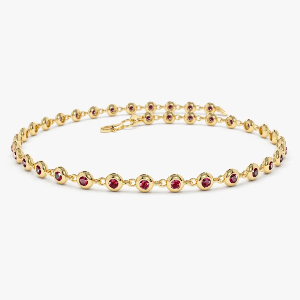 14k Bezel Set Ruby Tennis Bracelet
