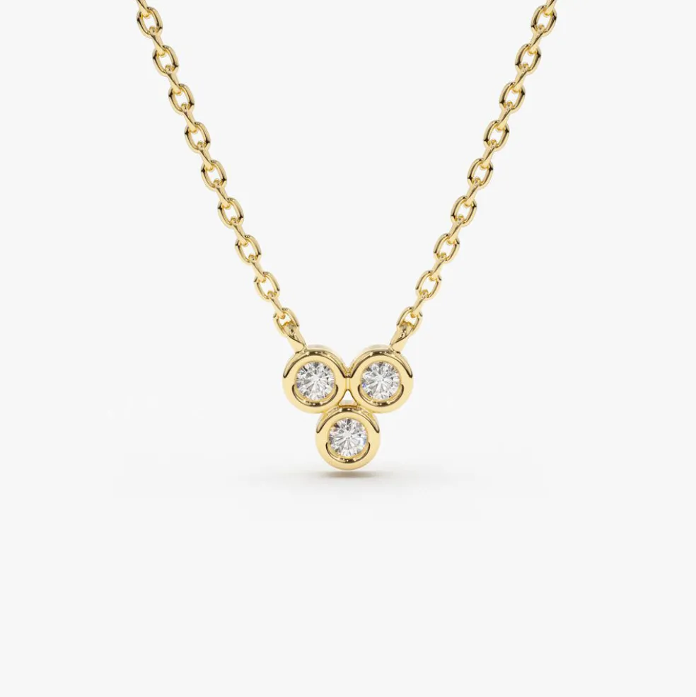 14k Bezel Set Trio Diamond Necklace