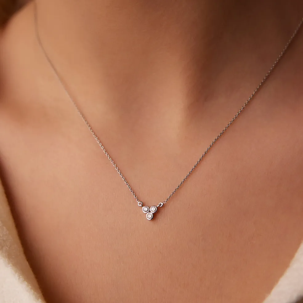 14k Bezel Set Trio Diamond Necklace
