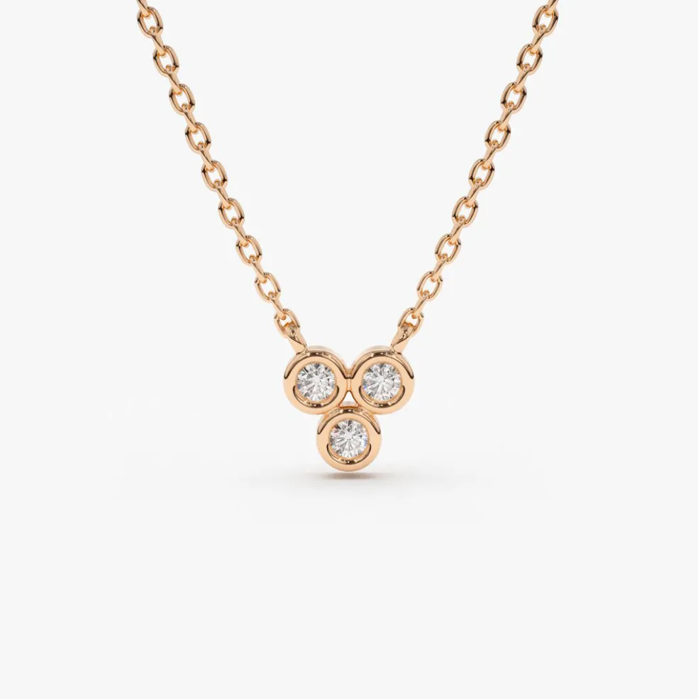 14k Bezel Set Trio Diamond Necklace