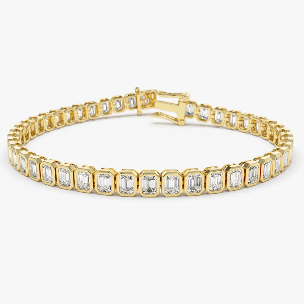 14k Bezel Setting 5.75 ctw Emerald Cut Diamond Tennis Bracelet