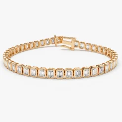 14k Bezel Setting 5.75 ctw Emerald Cut Diamond Tennis Bracelet