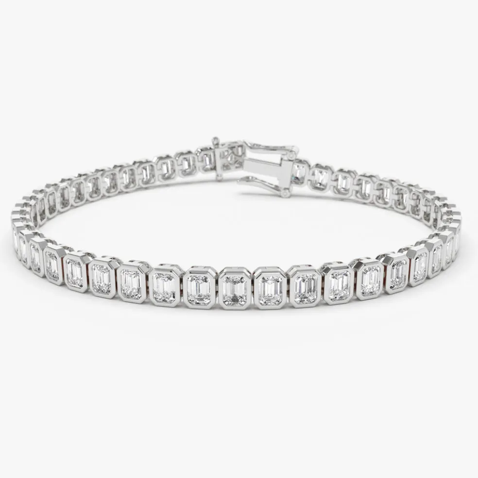 14k Bezel Setting 5.75 ctw Emerald Cut Diamond Tennis Bracelet