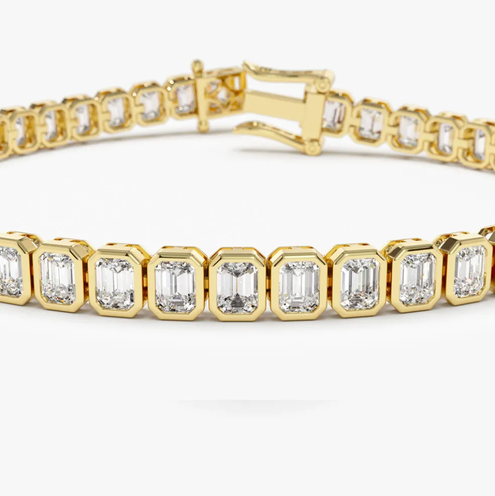 14k Bezel Setting 5.75 ctw Emerald Cut Diamond Tennis Bracelet