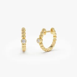 14k Bezel Setting Beaded Diamond Huggies