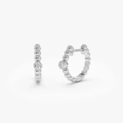 14k Bezel Setting Beaded Diamond Huggies