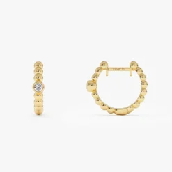 14k Bezel Setting Beaded Diamond Huggies