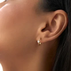 14k Bezel Setting Diamond J Hoops