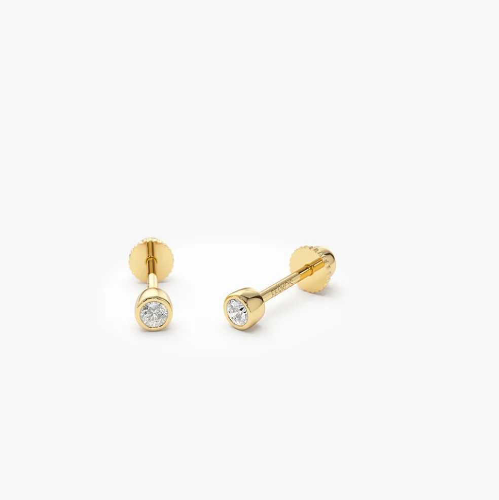 14k Bezel Setting Diamond Stud Piercing