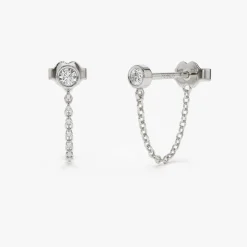 14k Bezel Setting Diamond Studs Chain Earrings