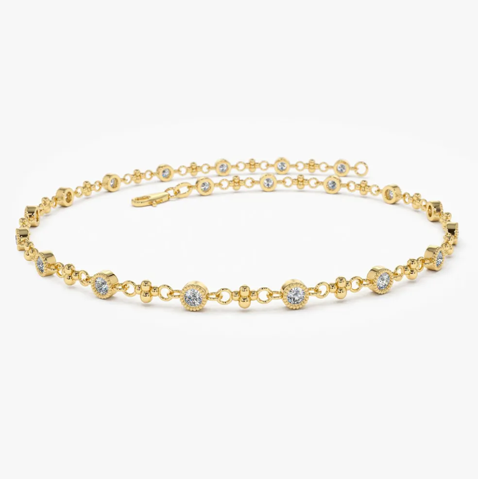 14k Bezel Setting Diamond with Milgrain Bracelet