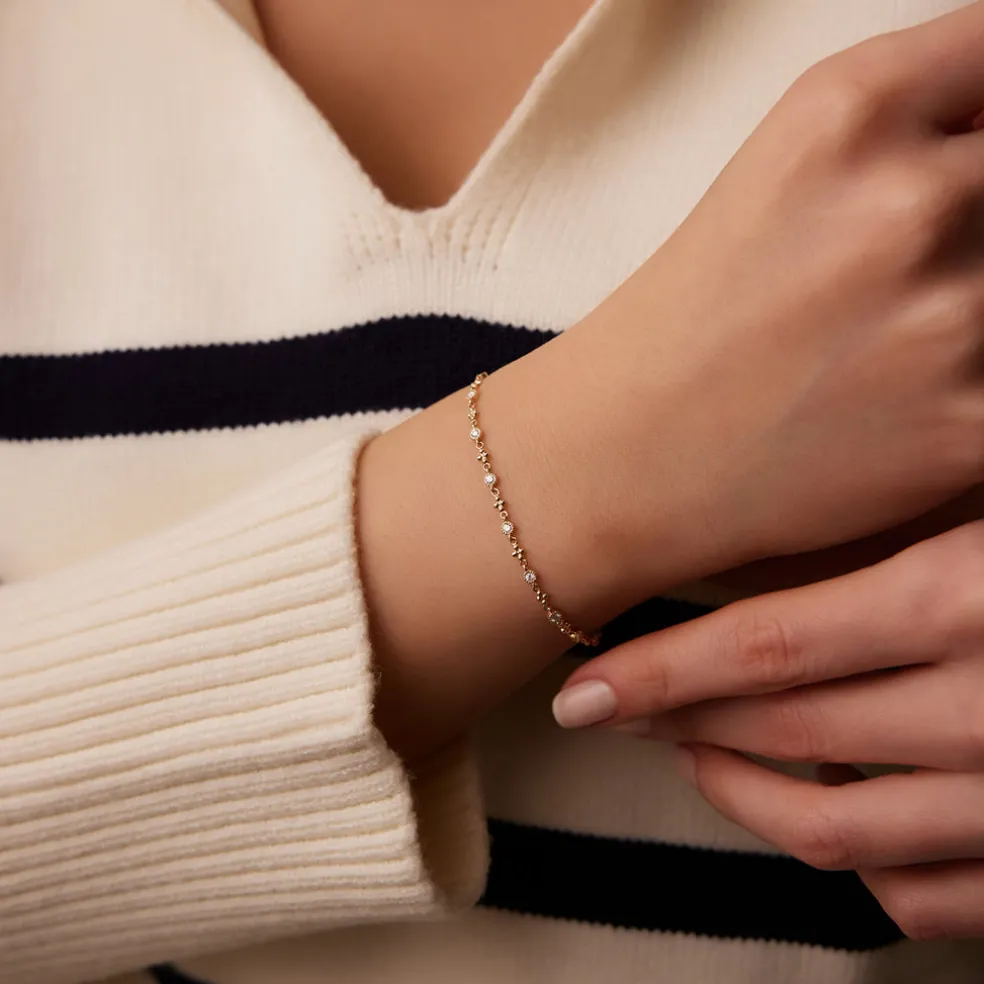 14k Bezel Setting Diamond with Milgrain Bracelet