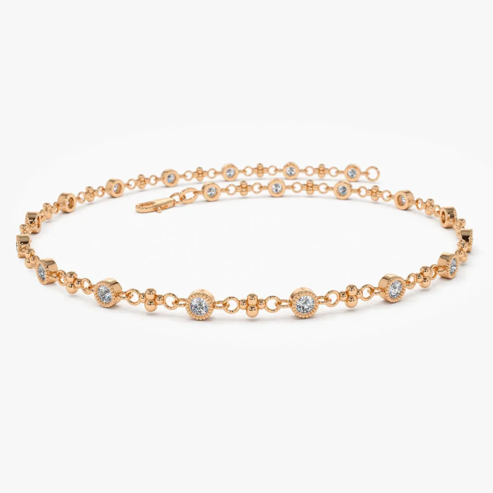 14k Bezel Setting Diamond with Milgrain Bracelet