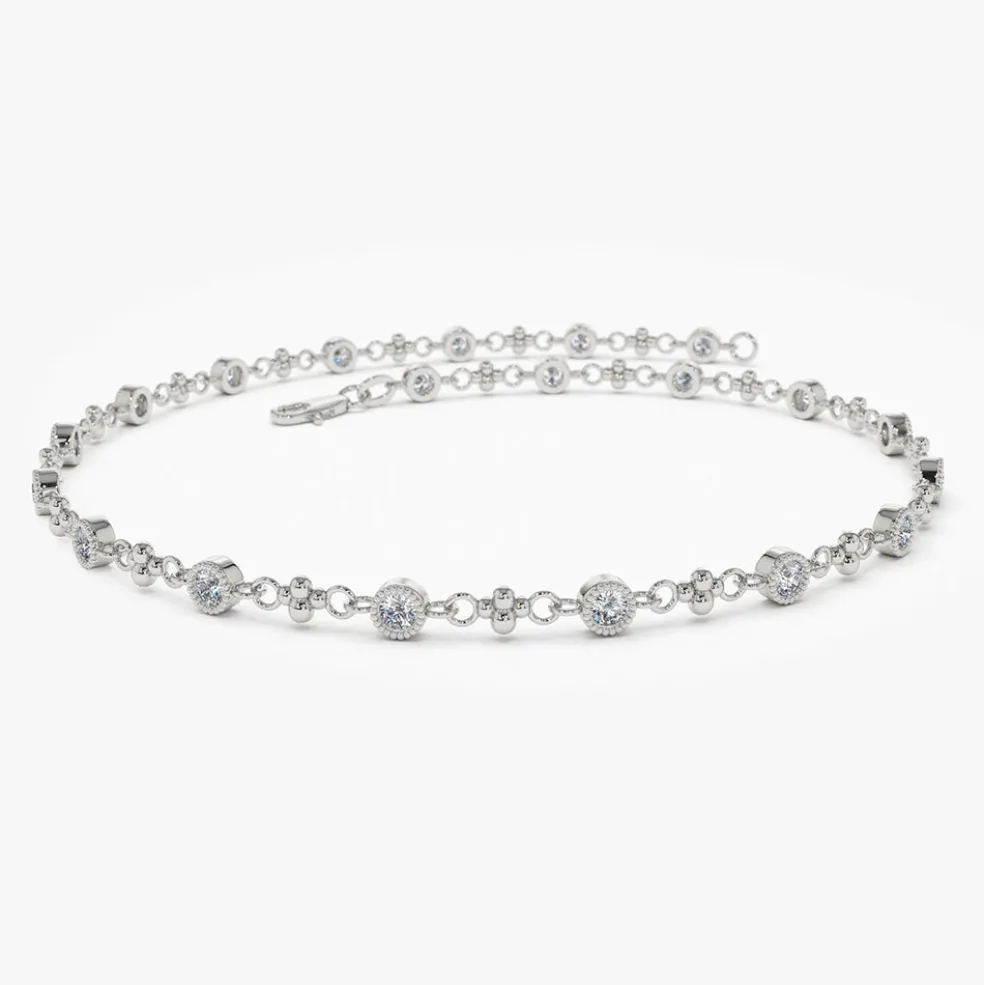 14k Bezel Setting Diamond with Milgrain Bracelet