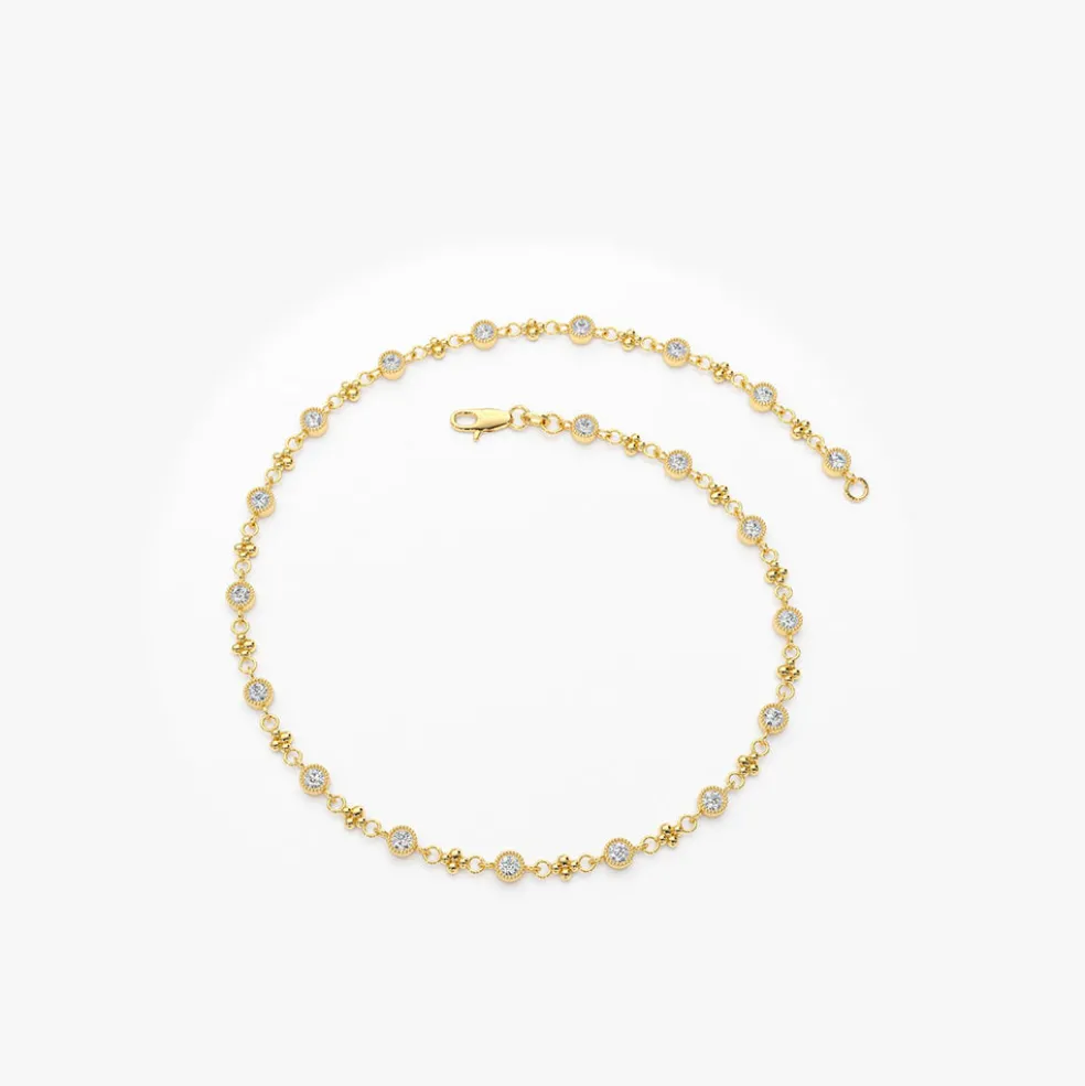 14k Bezel Setting Diamond with Milgrain Bracelet