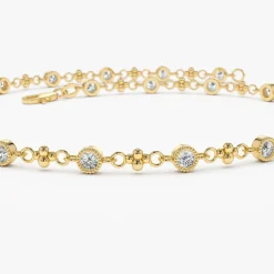 14k Bezel Setting Diamond with Milgrain Bracelet