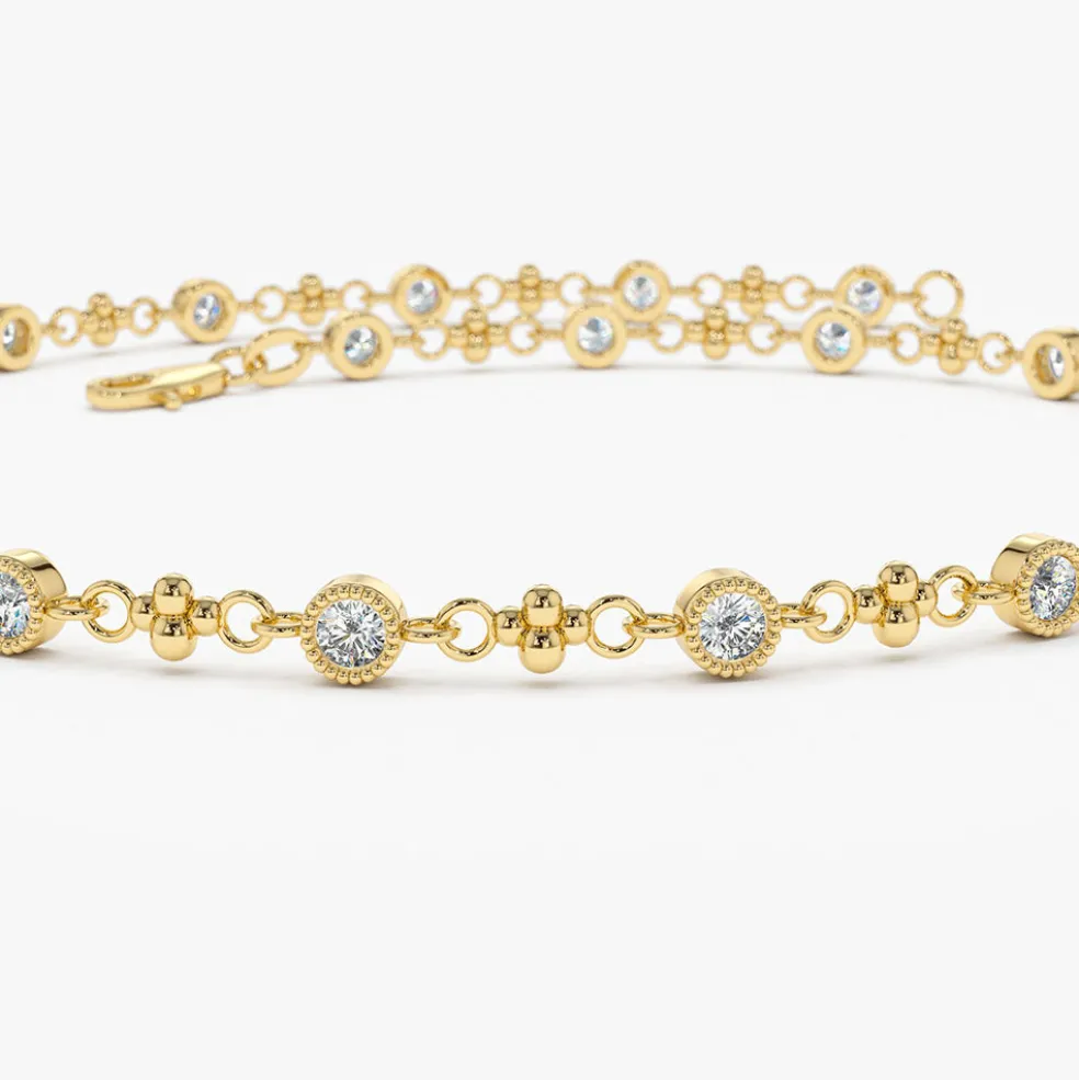 14k Bezel Setting Diamond with Milgrain Bracelet