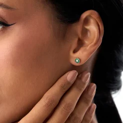 14K Bezel Setting Emerald Flower Diamond Studs