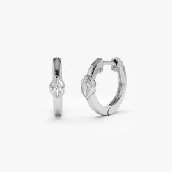 14K Bezel Setting Marquise Diamond Mini Hoops