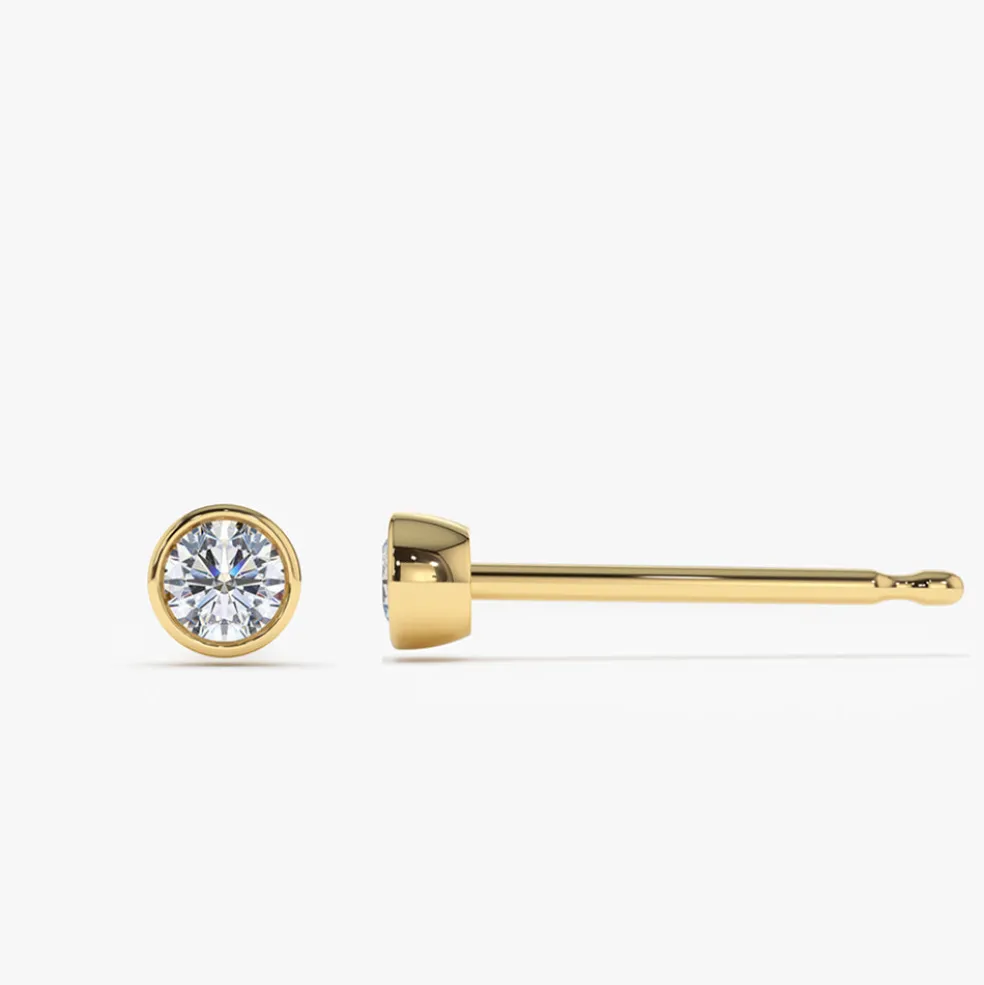 14K Bezel Setting Round Diamond Studs