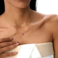 14K Bezel Setting Ruby Flower Diamond Necklace