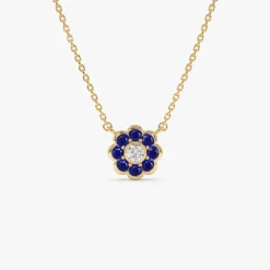 14K Bezel Setting Sapphire Flower Diamond Necklace