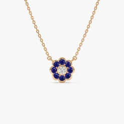 14K Bezel Setting Sapphire Flower Diamond Necklace