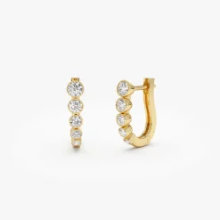 14K Bezel-Set Graduating Diamond Hoop Earrings