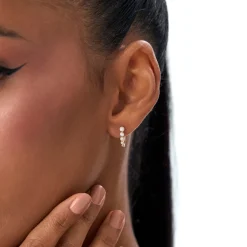 14K Bezel-Set Graduating Diamond Hoop Earrings