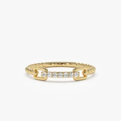 14k Braided Stackable Pave Diamond Ring