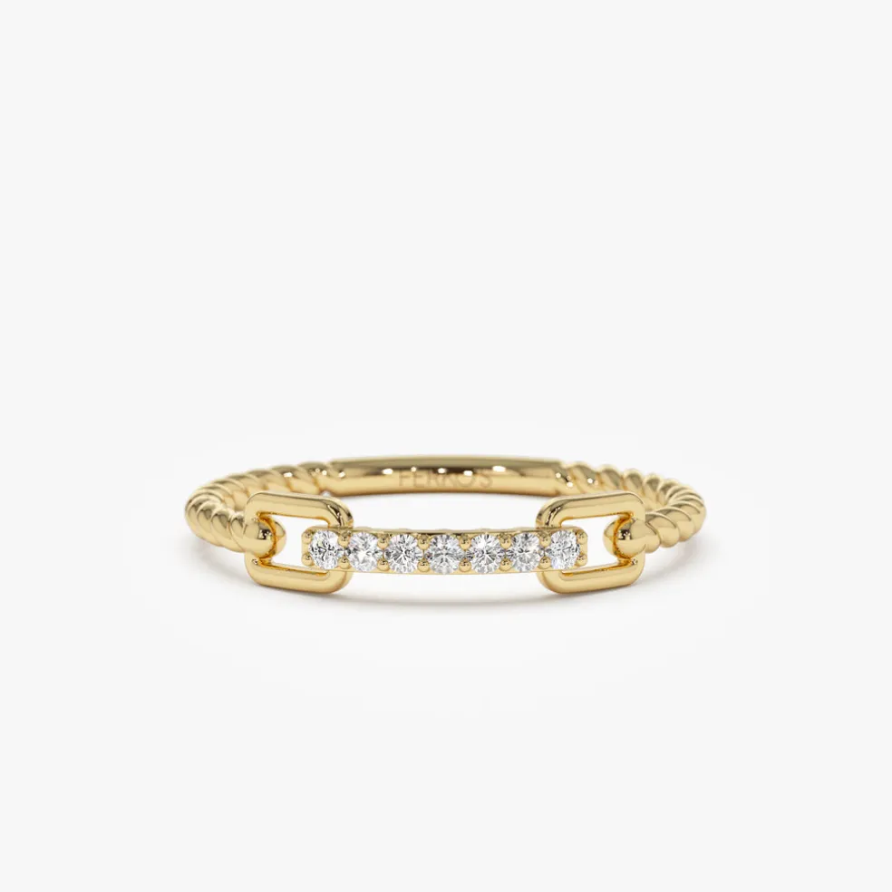 14k Braided Stackable Pave Diamond Ring