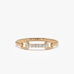 14k Braided Stackable Pave Diamond Ring