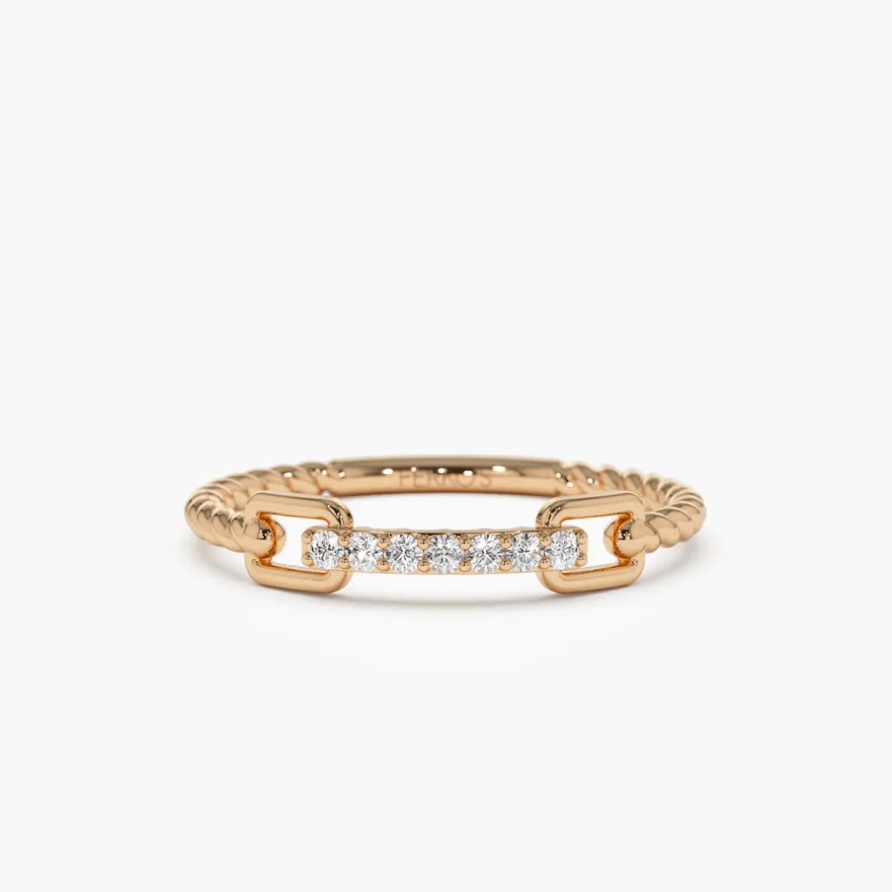 14k Braided Stackable Pave Diamond Ring