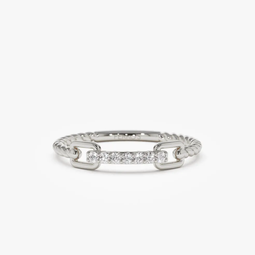 14k Braided Stackable Pave Diamond Ring