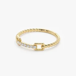 14k Braided Stackable Pave Diamond Ring
