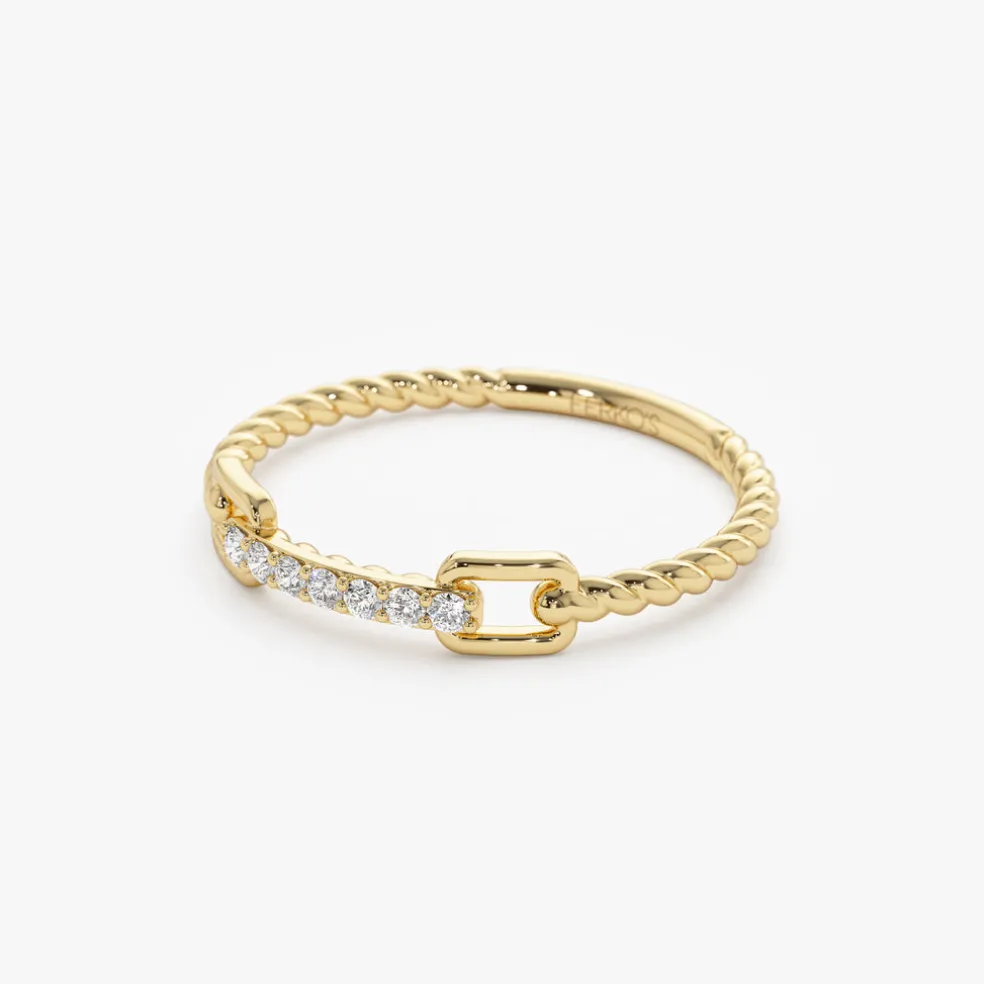 14k Braided Stackable Pave Diamond Ring