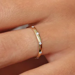 14K Burnish Set Diamond Wedding Ring