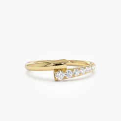 14k Bypass Gold & Pave Diamond Ring