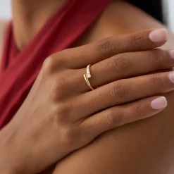 14k Bypass Gold & Pave Diamond Ring
