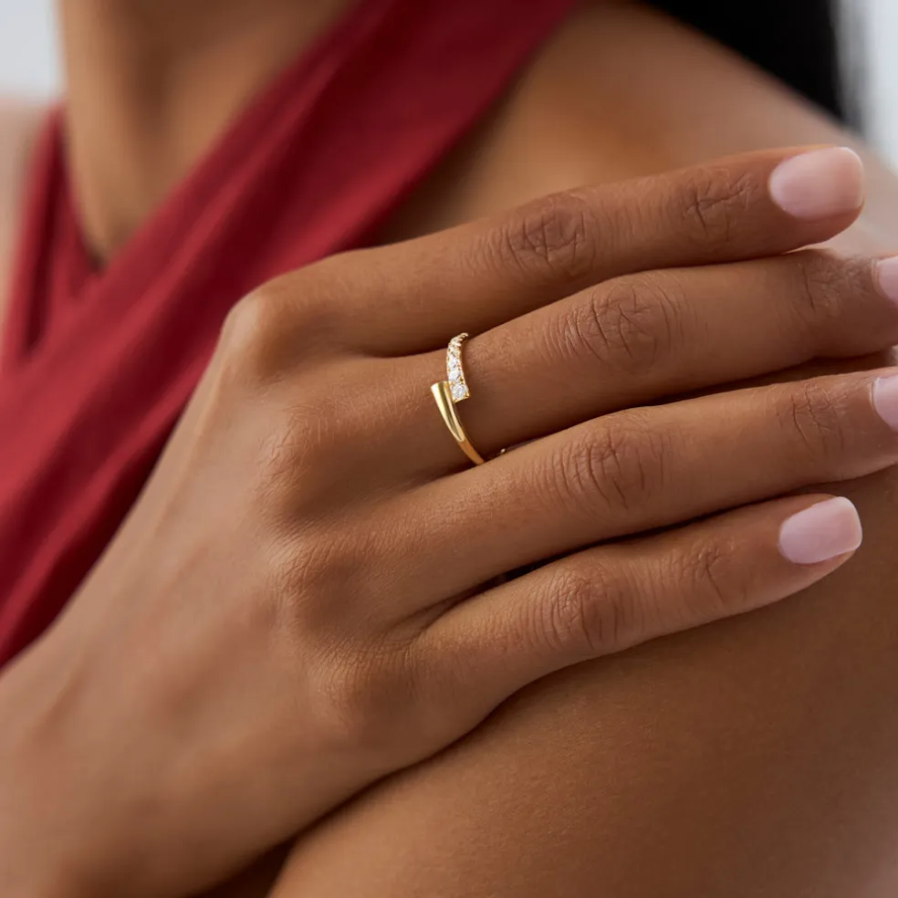 14k Bypass Gold & Pave Diamond Ring