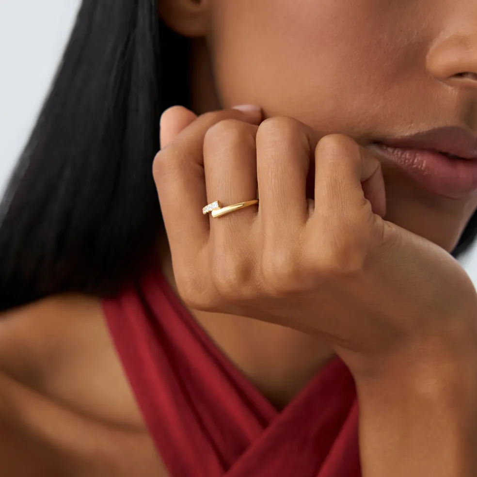 14k Bypass Gold & Pave Diamond Ring