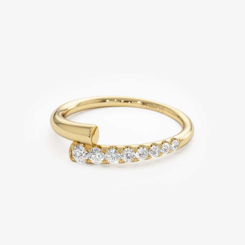 14k Bypass Gold & Pave Diamond Ring
