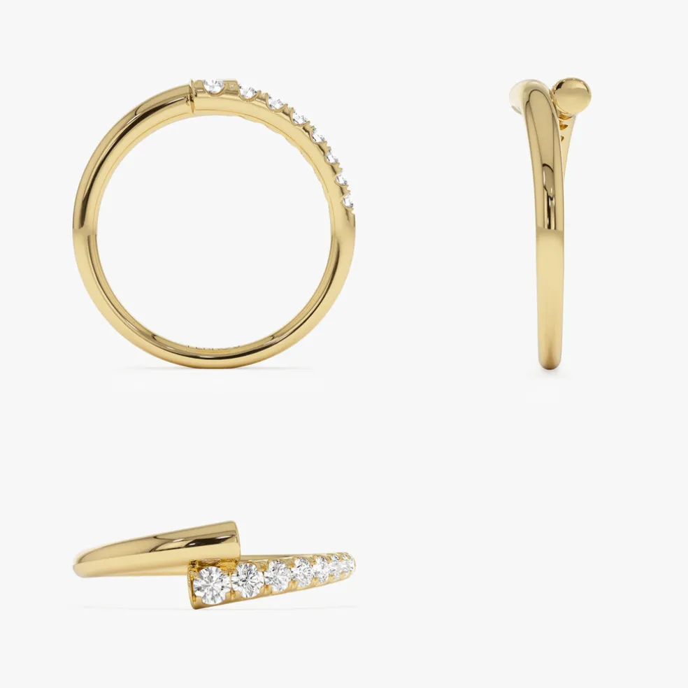 14k Bypass Gold & Pave Diamond Ring