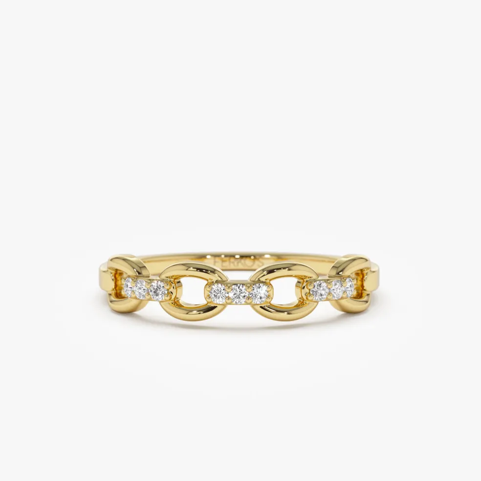14K Cable Chain Link Diamond Ring