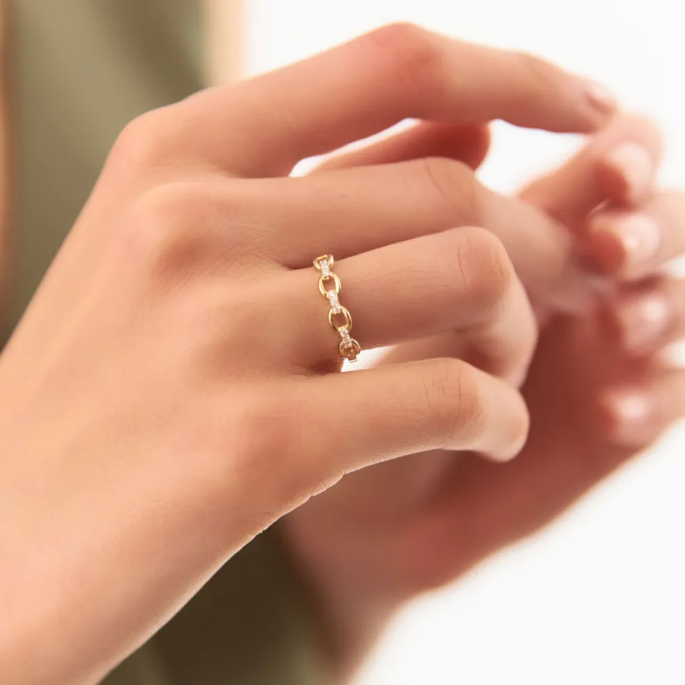 14K Cable Chain Link Diamond Ring